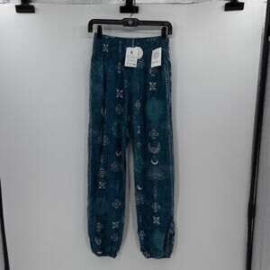 lotus & luna Women's Cosmic Teal Harem Pants with pockets - Small - NWT